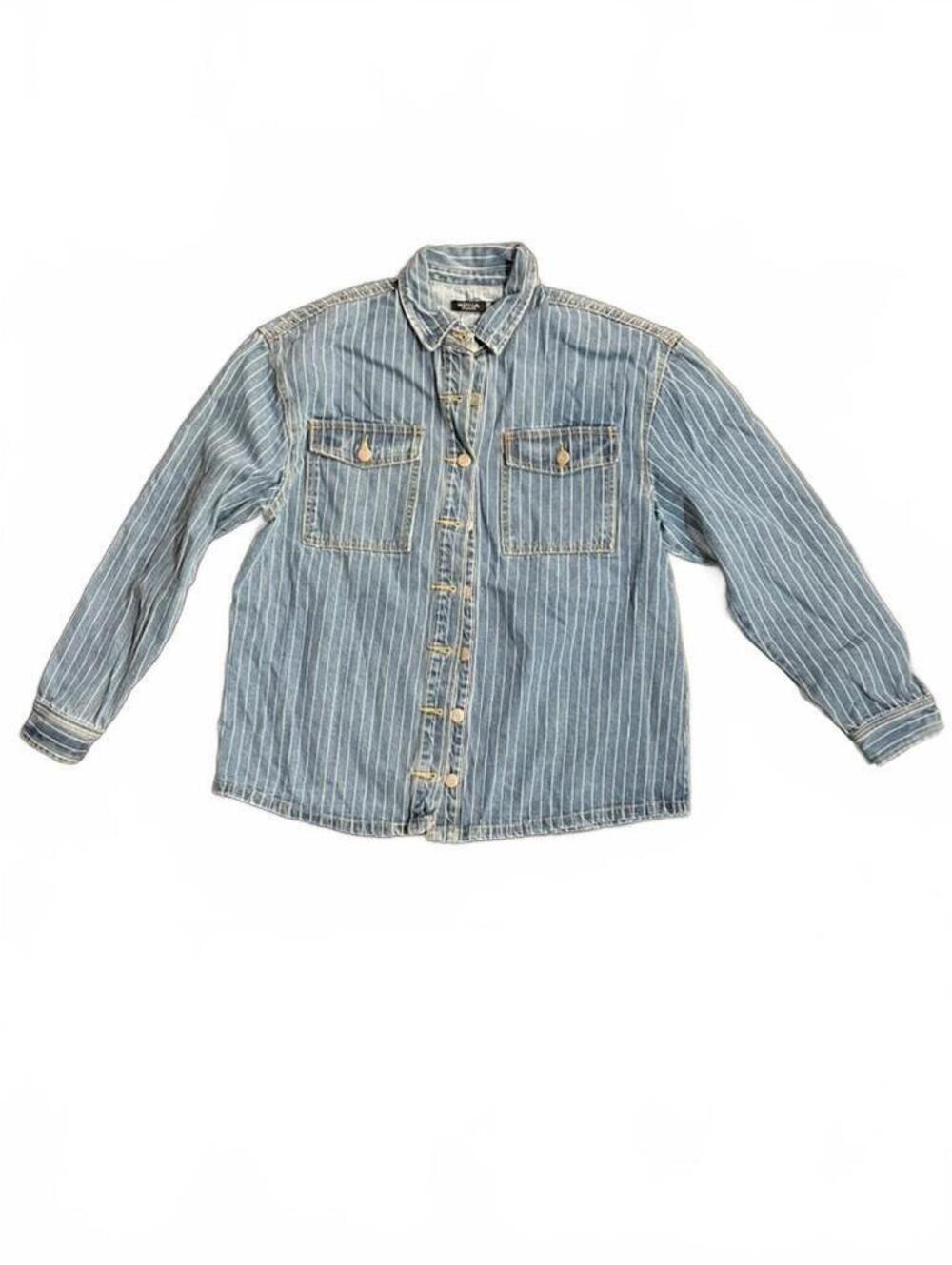 Nasty Gal Pinstripe Oversized Denim Jacket Blue Size 2